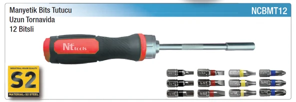 NT MANYETİK BİTS TUTUCU UZUN TORNAVİDA SET 12 PARÇA ürün görseli 1