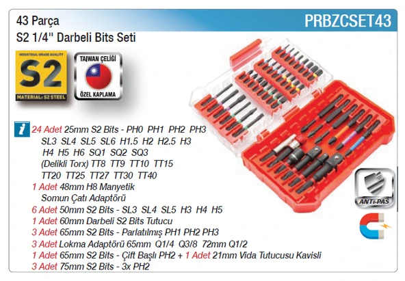 NT 43 PARÇA S2 MIKNATISLI BİTS SETİ ürün görseli 1