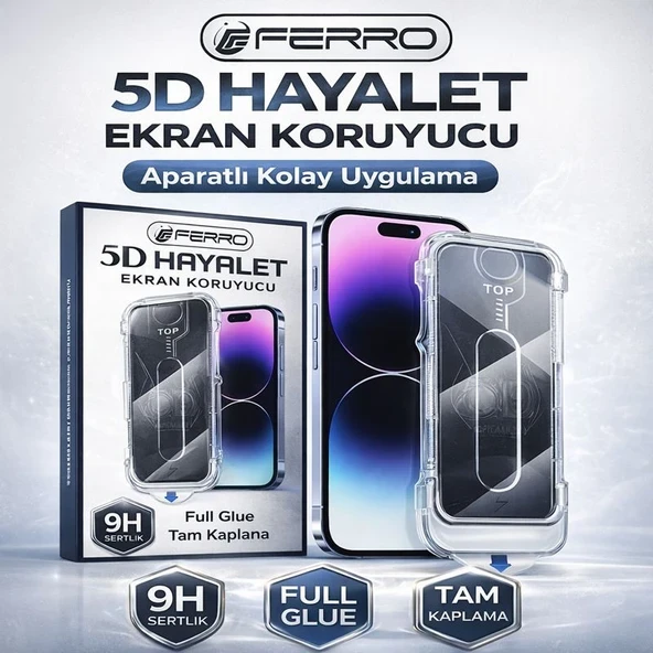 Ferro iPhone 12 Pro 5D Hayalet Ekran Koruyucu - Aparatlı Kolay Uygulama - 9H Tam Kaplama Full  Cam ürün görseli 1