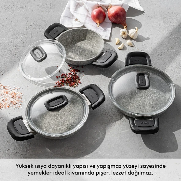 Emsan Fortis Granit 6 Parça Sahan Seti - Gri - Resim 2