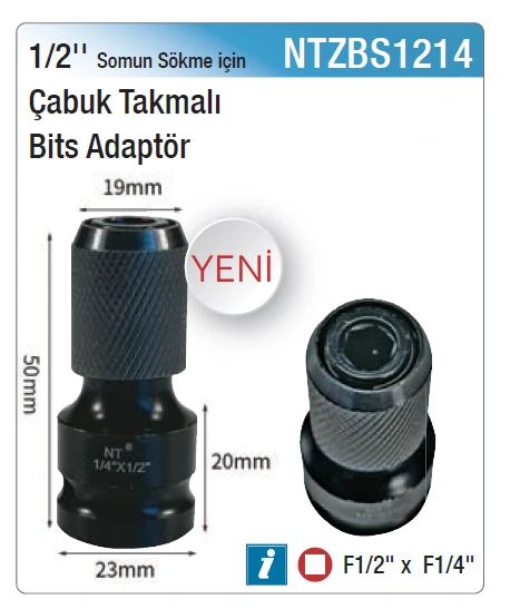 1/2 SOMUN SÖKME İÇİN ÇABUK TAKMALI BİTS ADAPTÖR (2 ADET) ürün görseli 1
