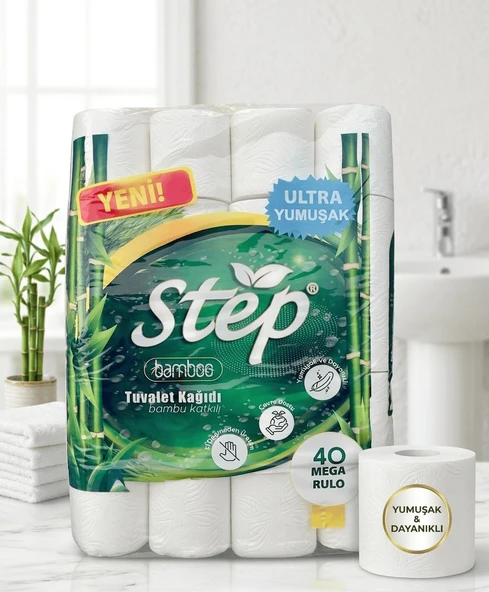 Step Bamboo Bambu Katkılı Tuvalet Kağıdı 40 Mega Rulo Ultra Yumuşak ürün görseli 1