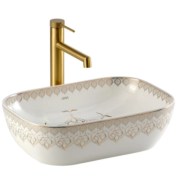 EY-7033 Tezgah Üstü Lavabo Beyaz & Altın ürün görseli 1