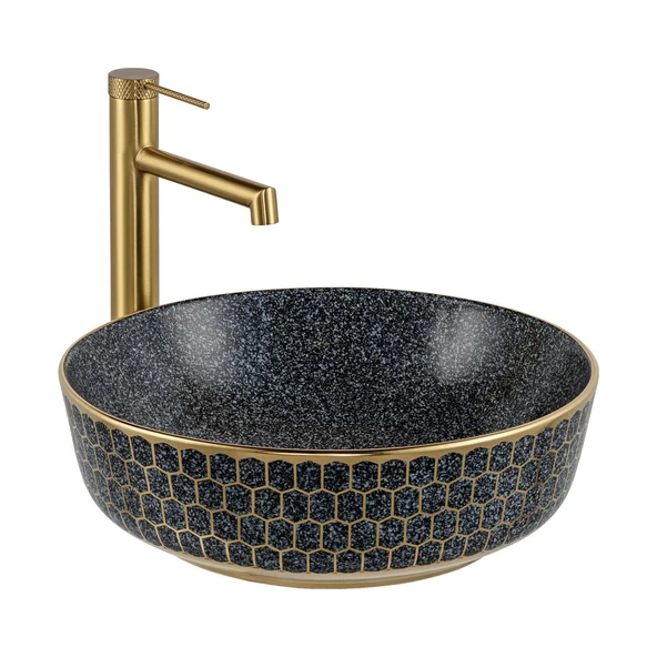 E-W8145 Tezgah Üstü Lavabo Mat Gri & Altın ürün görseli 1