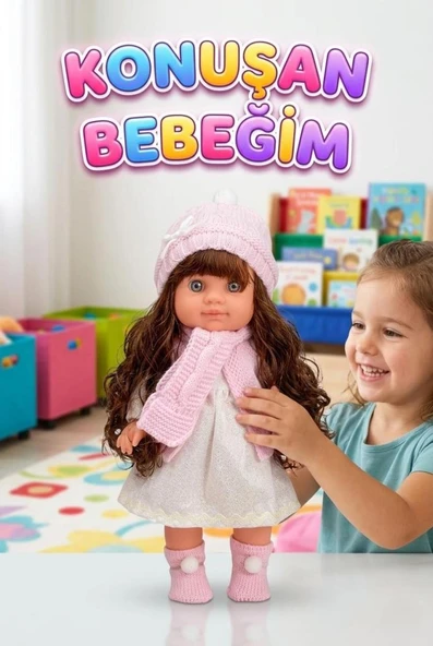 Lucia Girl Konuşan 35 cm - Etkileşimli Kolları Bacakları ve Kafası Et Kutulu Atkılı Oyuncak Bebek ürün görseli 1
