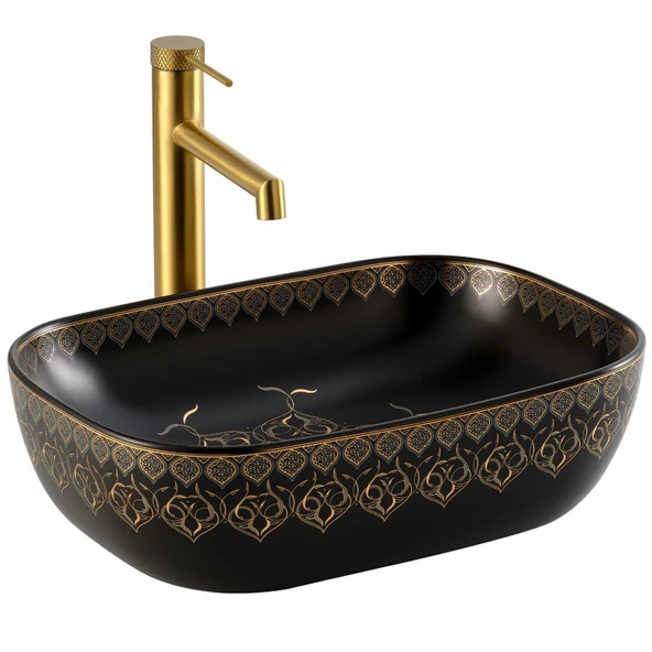 EY-7033S Tezgah Üstü Lavabo Beyaz & Altın ürün görseli 1