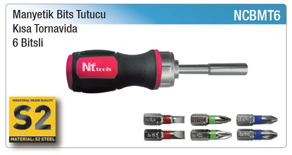 NT MANYETİK BİTS TUTUCU KISA TORNAVİDA SET 6 PARÇA ürün görseli 1