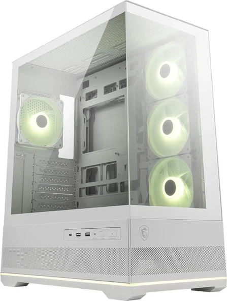 MSI MAG PANO 110R PZ White – Mid-Tower oyun bilgisayarı kasası – 400 mm uzunluğa kadar GPU'ları destekler, çıkarılabilir toz filtresi, USB 20 Gbit/s (Tip C), Back-Connect-ATX ve Micro-ATX ürün görseli 1