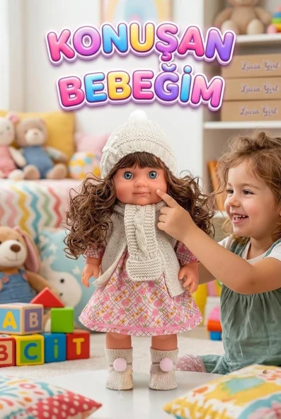 Lucia Girl Konuşan 35 cm - Etkileşimli Kolları Bacakları ve Kafası Et Kutulu Atkılı Oyuncak Bebek ürün görseli 1