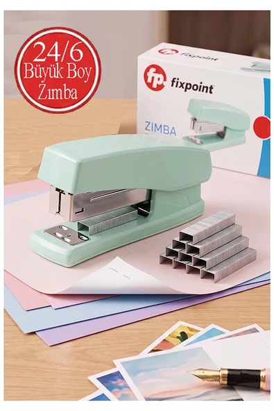 Açık Yeşil Zımba Makinesi 24/6 1 Adet Fixpoint P-4529 Pastel Renkler Büyük Zımba Makinası ve Teli 15 20 Sayfa Ofis Büro ürün görseli 1