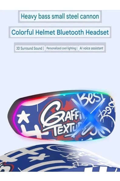 Helmet Graffiti Motor Kask Kulaklık Rgb Modlu Su Geçirmez 6.0 Bluetooth Intercom Yenı Model ürün görseli 1