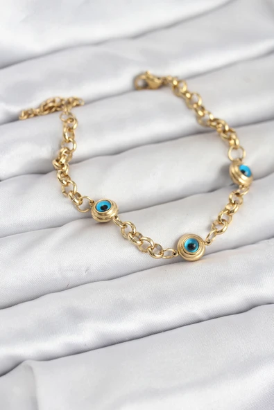 316L Çelik Nazar Model Gold Renk Kadın Bileklik Tj-Bb8166 ürün görseli 1