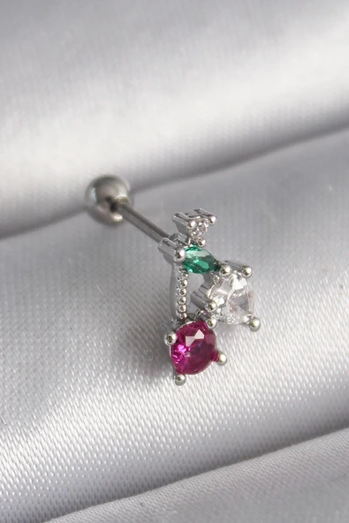 316L Çelik Gümüş Renk Zirkon Taşlı Tragus Piercing Tj-Pr1227 ürün görseli 1