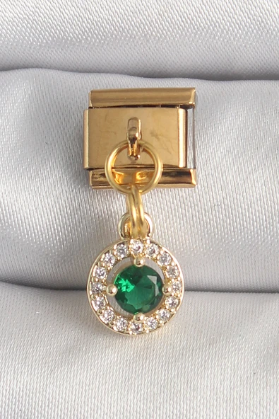 316L Çelik Gold Renk Sallantı Yeşil Zirkon Taşlı Nomination Charm Tj-Bc1344 ürün görseli 1