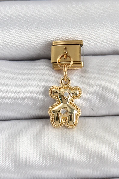 316L Çelik Sallantılı Zirkon Taşlı Ayıcık Model Gold Renk Nomination Charm Tj-Bc1410 ürün görseli 1