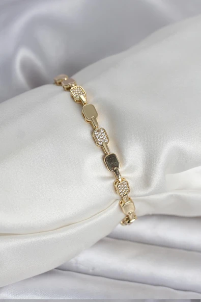 Pirinç Zirkon Taşlı Gold Renk Kadın Bileklik Tj-Bb8397 ürün görseli 1