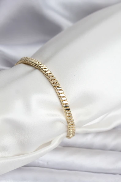 14K Gold Renk Kaplama Kare Zincir Model Cm Kadın Bileklik Tj-Bb8114 ürün görseli 1