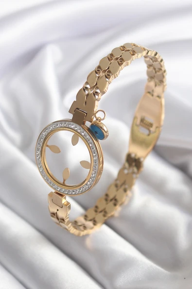 316L Çelik Gold Renk Arpa Model Zirkon Taş Detay Altın Takılabilir Kadın Kelepçe - Tj-Bb5765 ürün görseli 1