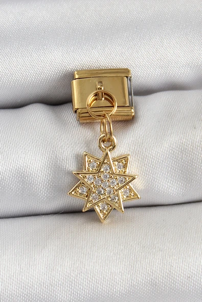 316L Çelik Sallantılı Zirkon Taşlı Yıldız Model Gold Renk Nomination Charm Tj-Bc1416 ürün görseli 1