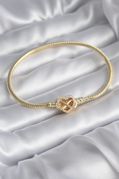 Pirinç Gold Renk Zirkon Taşlı Sonsuzluk Model Charm Kadın Bileklik - Tj-Bb5797 ürün görseli 1