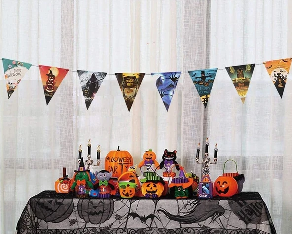Cadılar Bayramı Halloween Flama Bayrak Banner Süs 8 Li 3 Metre ürün görseli 1