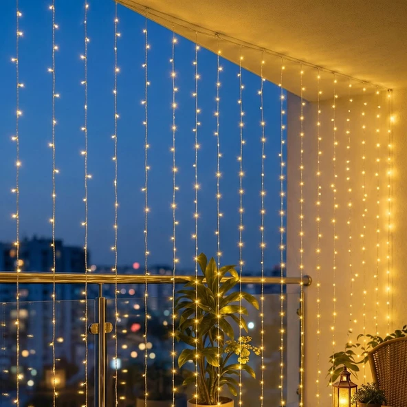 3X2 M Perde Led - 8 Fonksiyonlu Su Geçirmez İç Dış Mekan Teras Dekor Işıkları ürün görseli 1