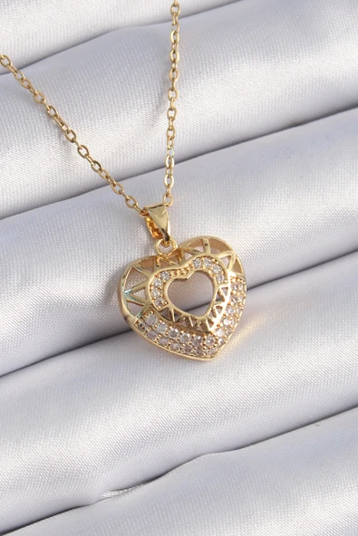 316L Çelik Gold Renk Zirkon Taşlı Model Kadın Kolye Tj-Bko9325 ürün görseli 1