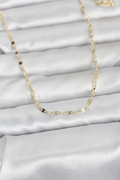 Cm 14K Gold Renk Yassı Gemici Zincir Model 60 Cm Kadın Kolye Tj-Bko10967 ürün görseli 1