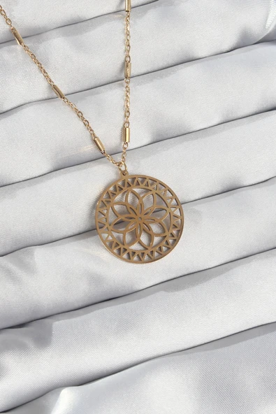 316L Çelik Zincir Gold Renk Lotus Model Kolye Tj-Bko8902 ürün görseli 1