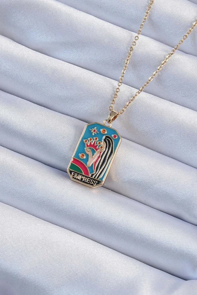 316L Çelik Zincir Renk Taç Kız Figürlü Renkli Mineli Tarot Kolye Tj-Bko9229 ürün görseli 1