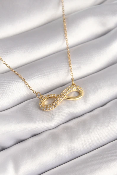 316L Çelik Gold Renk Zincir Zirkon Taşlı Sonsuzluk Model Kadın Kolye Tj-Bko8410 ürün görseli 1