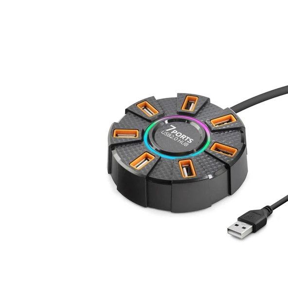 Usb Hub Rgb 7 Port 480 Mbps 1.2 M Siyah Hdx7035 ürün görseli 1