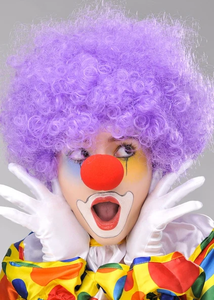 Mor Renk Kıvırcık Afro Bonus Peruk Takma Saç Kırmızı Burun Seti ürün görseli 1
