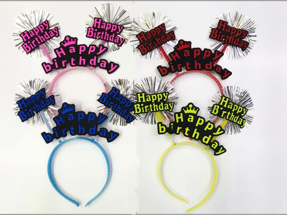 Happy Birthday Neon Renk Doğum Günü Tacı 12 Adet ürün görseli 1