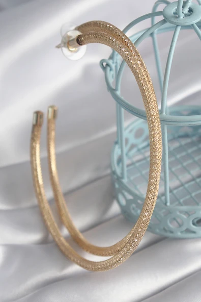 Pirinç Gold Renk Hasır Halka Model Zirkon Taş Detay Kadın Küpe - Tj-Bkp8505 ürün görseli 1