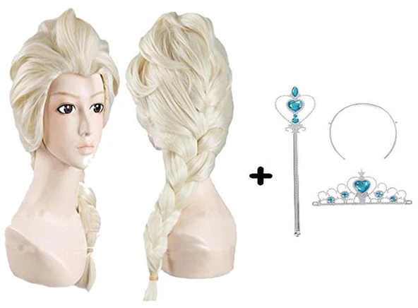 Örgülü Karlar Ülkesi Frozen Elsa Peruğu Tacı Sopası Çocuk Boy ürün görseli 1