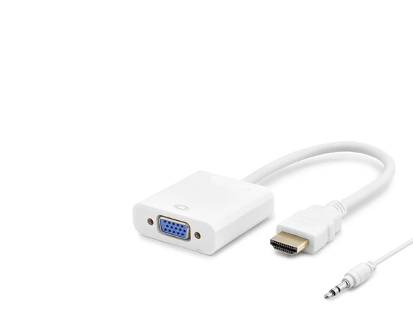 Hdmi To Vga Dişi Ses Çıkışlı Görüntü Dönüştürücü 1080P - Beyaz Hdx2019B ürün görseli 1