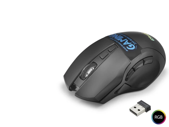 Dual Mode Kablosuz Mouse 2400 Dpi 9 Tuş 500Hz Rgb - Siyah W10 ürün görseli 1