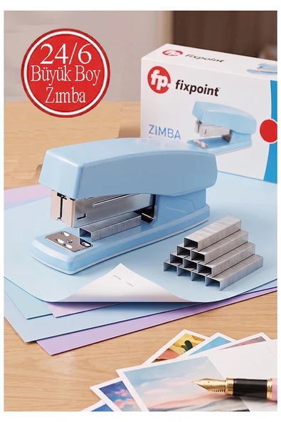 Açık Mavi Zımba Makinesi 24/6 1 Adet Fixpoint P-4529 Pastel Renkler Büyük Zımba Makinası ve Teli 15 20 Sayfa Ofis Büro ürün görseli 1