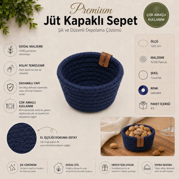 FABRİX HOME Lacivert %100 Pamuk Mini Sunum ve Düzenleyici Kase Seti ürün görseli 1