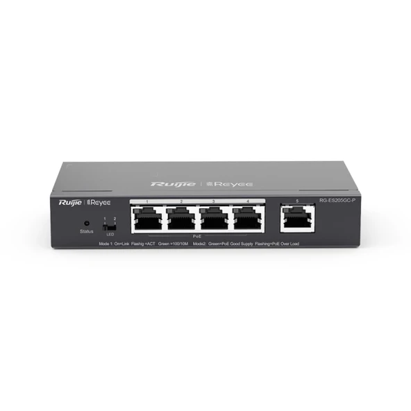 Ruijie Reyee RG-ES205GC-P 5 Port Gigabit ,4x Poe 54W Ruijie Colud Yönetilebilir Switch Metal Kasa ürün görseli 1
