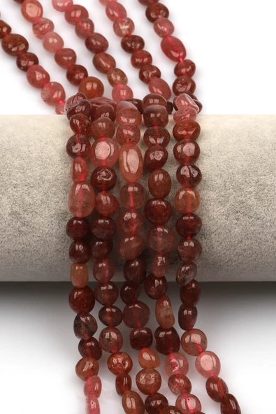 Çilek Kuvars Doğal Taş Dizi 10 x 13 mm Mercimek Kesim - DZ-1242 ürün görseli 1