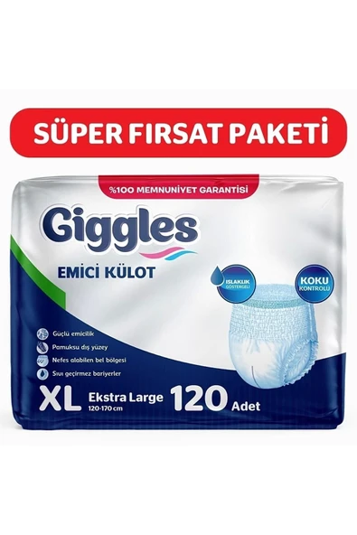 Yetişkin Emici Külot Bez Ekstra Büyük Boy (XL) Bel Boyu 120-170cm Islaklık Göstergeli 120 Adet ürün görseli 1