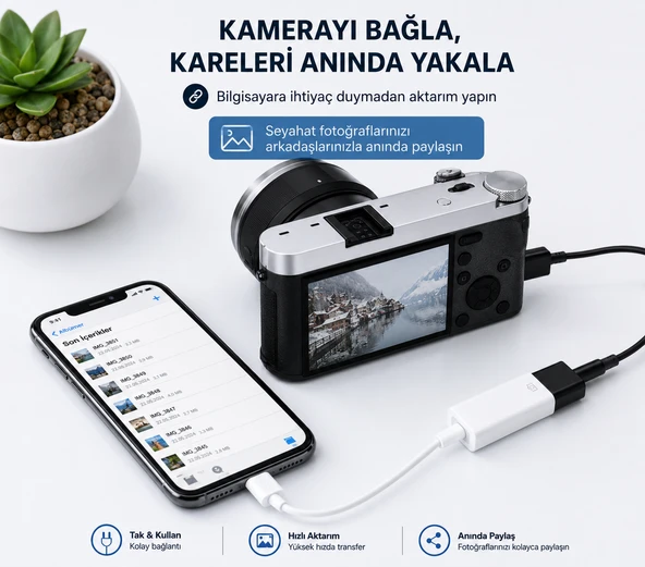 Lightning USB-A Dönüştürücü Tak Çalıştır Adaptör - Resim 3