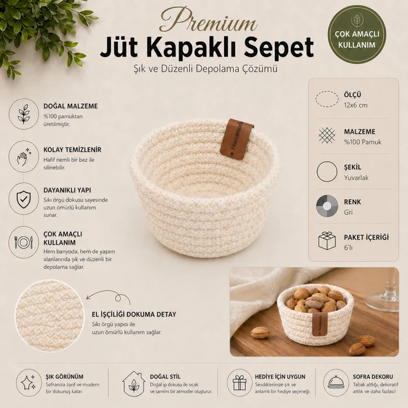 FABRİX HOME Ekru %100 Pamuk Mini Sunum ve Düzenleyici Kase Seti ürün görseli 1