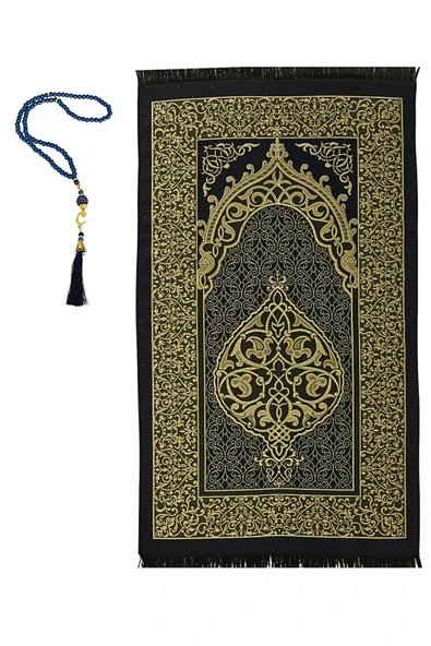 Premium Osmanlı Desen Seccade ve Vavlı İnci Tesbih Set , Kadınlar Erkekler İçin  Lacivert 120 x 70 ürün görseli 1