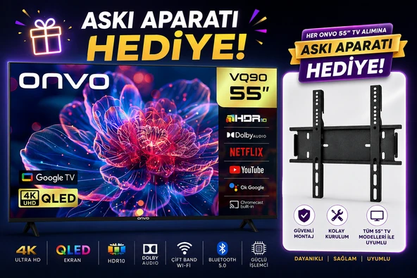 Onvo 55 inç QLED 4K Ultra Hd Google Smart Tv Dahili Uydu Alıcılı  Askı Aparatı Hediyeli ürün görseli 1