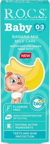 ROCS Baby 0-3 Yaş Muz Püresi Tadında Florürsüz Bebek Diş Macunu 45gr ürün görseli 1