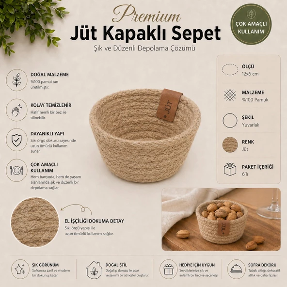 FABRİX HOME Jüt %100 Pamuk Mini Sunum ve Düzenleyici Kase Seti ürün görseli 1