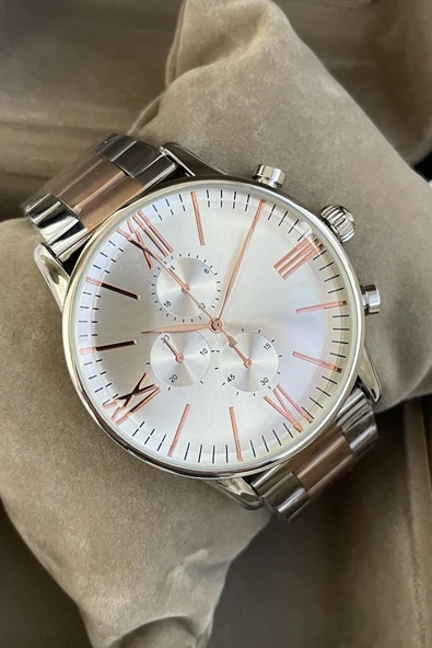 Gümüş Rose Gold Renk Unisex Premium Kol Saati ürün görseli 1
